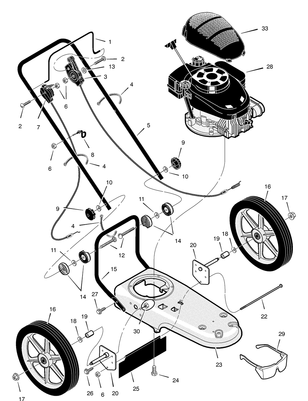 Mower Housing And Handle Assembly Diagram and Parts List for TM6000X5A 2004 Briggs and Stratton Trimmer